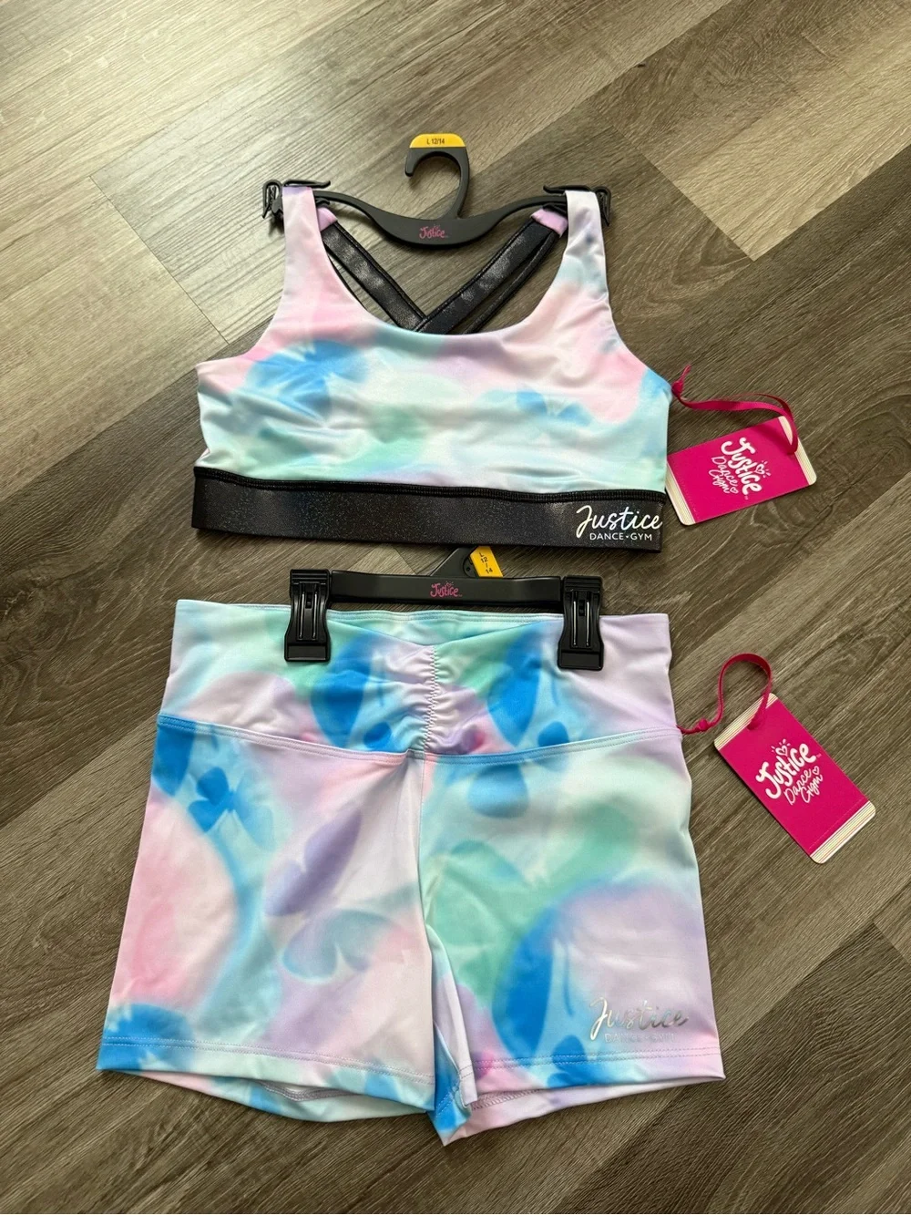 Justice Girls Pastel Tie-Dye Swim Rashguard Set — Pink, Blue, Mint, Purple